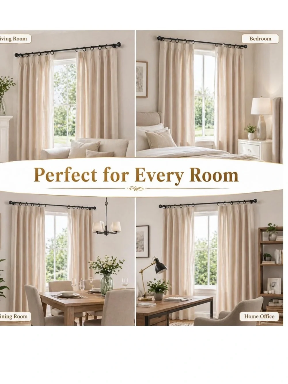 BLACK DRAPERY RINGS Metal Curtain Rings with Eyelet (fits up to 1” rod) 60pc.